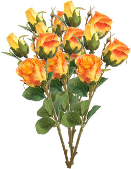 Emerald Kunstbloem Roos tak - 5x - 44 cm - oranje - Kunst zijdebloemen