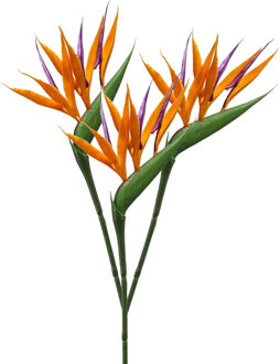 Emerald Kunstbloem Strelitzia - 3x - 65 cm - losse tak - kunst zijdebloem - Paradijsvogelplant - Kunsttakken Oranje