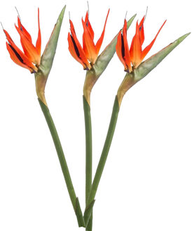 Emerald Kunstbloem Strelitzia - 3x - 85 cm - losse tak - kunst zijdebloem - Paradijsvogelplant - Kunsttakken Oranje