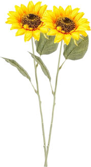 Emerald Kunstbloem Zonnebloem tak - 2x - 62 cm - geel - kunst zijdebloem - decoratie bloemen