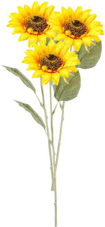 Emerald Kunstbloem Zonnebloem tak - 3x - 62 cm - geel - kunst zijdebloem - decoratie bloemen