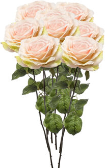 Emerald Kunstbloemen boeker Roos Laurie - 8x - 57 cm - licht roze - Kunst zijdebloemen