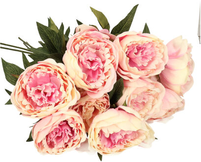 Emerald Kunstbloemen boeket pioenrozen - 8x - 3 bloemen - roze - 70 cm - decoratie - Kunstbloemen