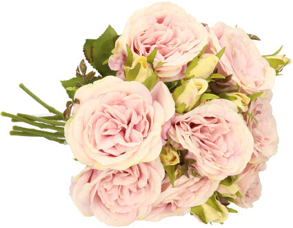 Emerald Kunstbloemen boeket roos Anne - 8x - paars - 37 cm - decoratie bloemen