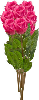 Emerald Kunstbloemen boeket Roos Bud - 8x - 58 cm - fuchsia - Kunst zijdebloemen