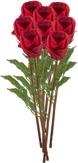 Emerald Kunstbloemen boeket Roos Bud tak - 8x - 58 cm - rood - Kunst zijdebloemen