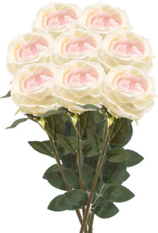 Emerald Kunstbloemen boeket roos Joelle - 8x - creme - 65 cm - decoratie bloemen