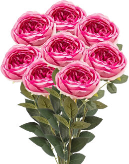 Emerald Kunstbloemen boeket roos Joelle - 8x - fuchsia - 65 cm - decoratie bloemen