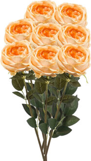Emerald Kunstbloemen boeket roos Joelle - 8x - pastel oranje - 65 cm - decoratie bloemen