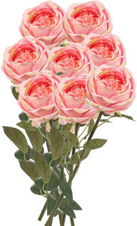 Emerald Kunstbloemen boeket roos Joelle - 8x - roze - 65 cm - decoratie bloemen