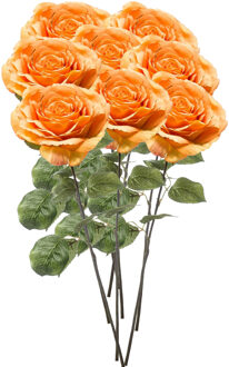 Emerald Kunstbloemen boeket Roos Laurie - 8x - 57 cm - oranje - Kunst zijdebloemen