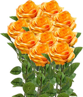 Emerald Kunstbloemen boeket roos Marleen - 10x - geel - 63 cm - decoratie bloemen