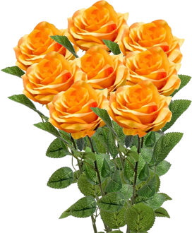 Emerald Kunstbloemen boeket roos Marleen - 8x - geel - 63 cm - decoratie bloemen