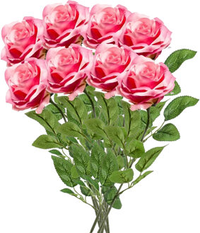 Emerald Kunstbloemen boeket roos Marleen - 8x - roze - 63 cm - decoratie bloemen