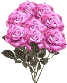 Emerald Kunstbloemen boeket roos Pascal - 8x - roze - 65 cm - decoratie bloemen