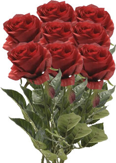 Emerald Kunstbloemen boeket roos Simone - 8x - rood - 73 cm - decoratie bloemen