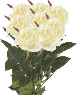Emerald Kunstbloemen boeket roos Simone - 8x - wit - 73 cm - decoratie bloemen