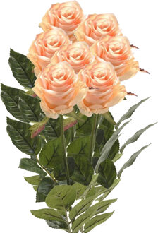 Emerald Kunstbloemen boeket roos Simone - 8x - zalm kleurig - 73 cm - decoratie bloemen