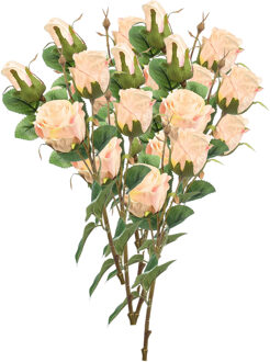 Emerald Kunstbloemen boeket Rozen - 8x - 44 cm - licht roze - Kunst zijdebloemen