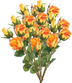 Emerald Kunstbloemen boeket Rozen - 8x - 44 cm - oranje - Kunst zijdebloemen