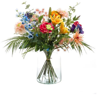 Emerald Kunstbloemen boeket/veldboeket - medium - Colourful Burst - kunst zijdebloemen