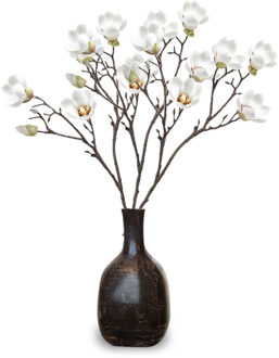 Emerald Kunstbloemen Magnolia tak - 3x - 65cm - creme wit - Kunst zijdebloemen