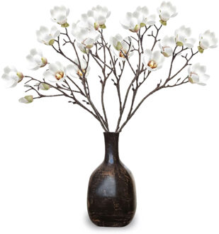 Emerald Kunstbloemen Magnolia tak - 4x - 65cm - creme wit - Kunst zijdebloemen