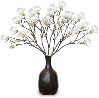 Emerald Kunstbloemen Magnolia tak - 5x - 65cm - creme wit - Kunst zijdebloemen