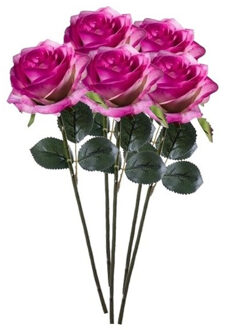 Emerald Kunstbloemen roos - 5x - rozen - Simone - fuchsia - 45 cm - decoratie bloemen