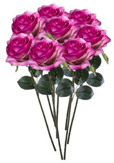 Emerald Kunstbloemen roos - 8x - rozen - Simone - fuchsia - 45 cm - decoratie bloemen