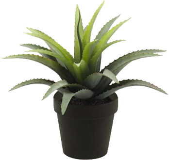 Emerald Kunstplant Agave Bush - groen met stekels - in zwarte pot - 18 cm - Kunstplanten