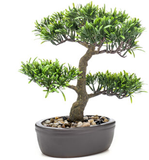 Emerald Kunstplant Bonsai boompje - groen - in pot - 32 cm