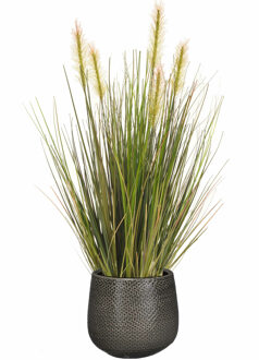 Emerald Kunstplant - groen gras 45 cm - antraciet bloempot keramiek - Kunstplanten Grijs