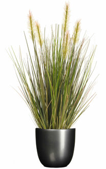 Emerald Kunstplant - groen gras 45 cm - antraciet glans bloempot - Kunstplanten Grijs