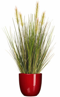 Emerald Kunstplant - groen gras 45 cm - rood glans bloempot - Kunstplanten