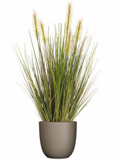 Emerald Kunstplant - groen gras 45 cm - taupe glans bloempot - Kunstplanten