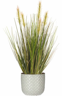 Emerald Kunstplant - groen gras 45 cm - wit bloempot keramiek - Kunstplanten