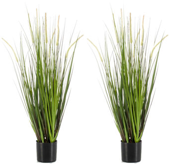 Emerald Kunstplant groen gras sprieten - Set van 2x stuks - 90 cm - Grasplanten/kunstplanten voor bi