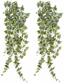 Emerald kunstplant/hangplant - 2x - Klimop/hedera - groen/wit - 100 cm lang