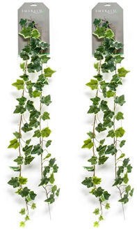 Emerald kunstplant/hangplant slinger - 2x - Klimop/hedera - groen/wit - 180 cm lang