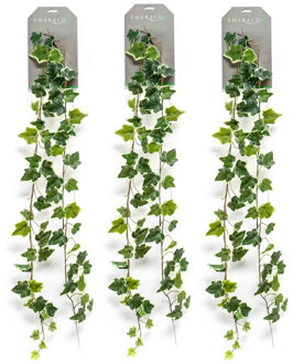 Emerald kunstplant/hangplant slinger - 3x - Klimop/hedera - groen/wit - 180 cm lang