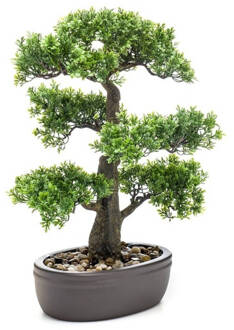 Emerald Kunstplant in bruine pot Ficus minibonsai 43 cm Groen