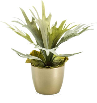 Emerald Kunstplant Staghorn varen - groen - in gouden pot - 38 cm