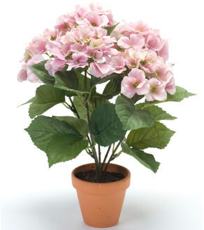 Emerald Roze hortensia kunstplant in kunststof pot 40 cm - Kunstplanten