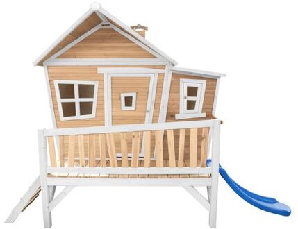 Emma Speelhuis op palen & blauwe glijbaan Speelhuisje voor de tuin / buiten in bruin & wit van FSC hout