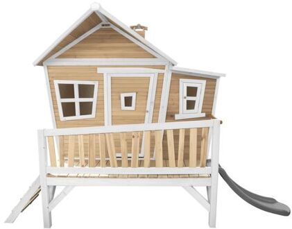 Emma Speelhuis op palen & grijze glijbaan Speelhuisje voor de tuin / buiten in bruin & wit van FSC hout