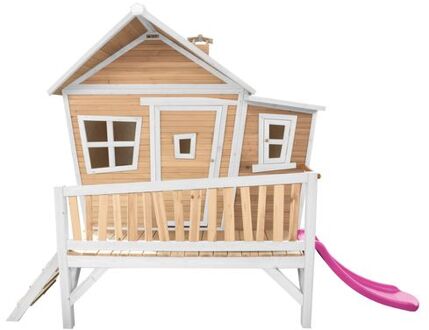 Emma Speelhuis op palen & paarse glijbaan Speelhuisje voor de tuin / buiten in bruin & wit van FSC hout