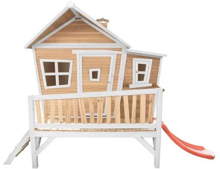 Emma Speelhuis op palen & rode glijbaan Speelhuisje voor de tuin / buiten in bruin & wit van FSC hout