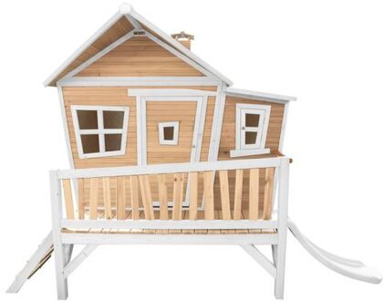 Emma Speelhuis op palen & witte glijbaan Speelhuisje voor de tuin / buiten in bruin & wit van FSC hout
