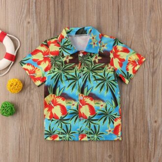 Emmababy Casual Bloemen Baby Boy Blouse Zomer Katoenen Shirt Korte Mouw Strand Shirt Turn-down Kraag Baby kleding 5T